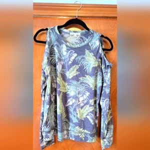 Soft knit, long sleeved, shoulder cut out shirt